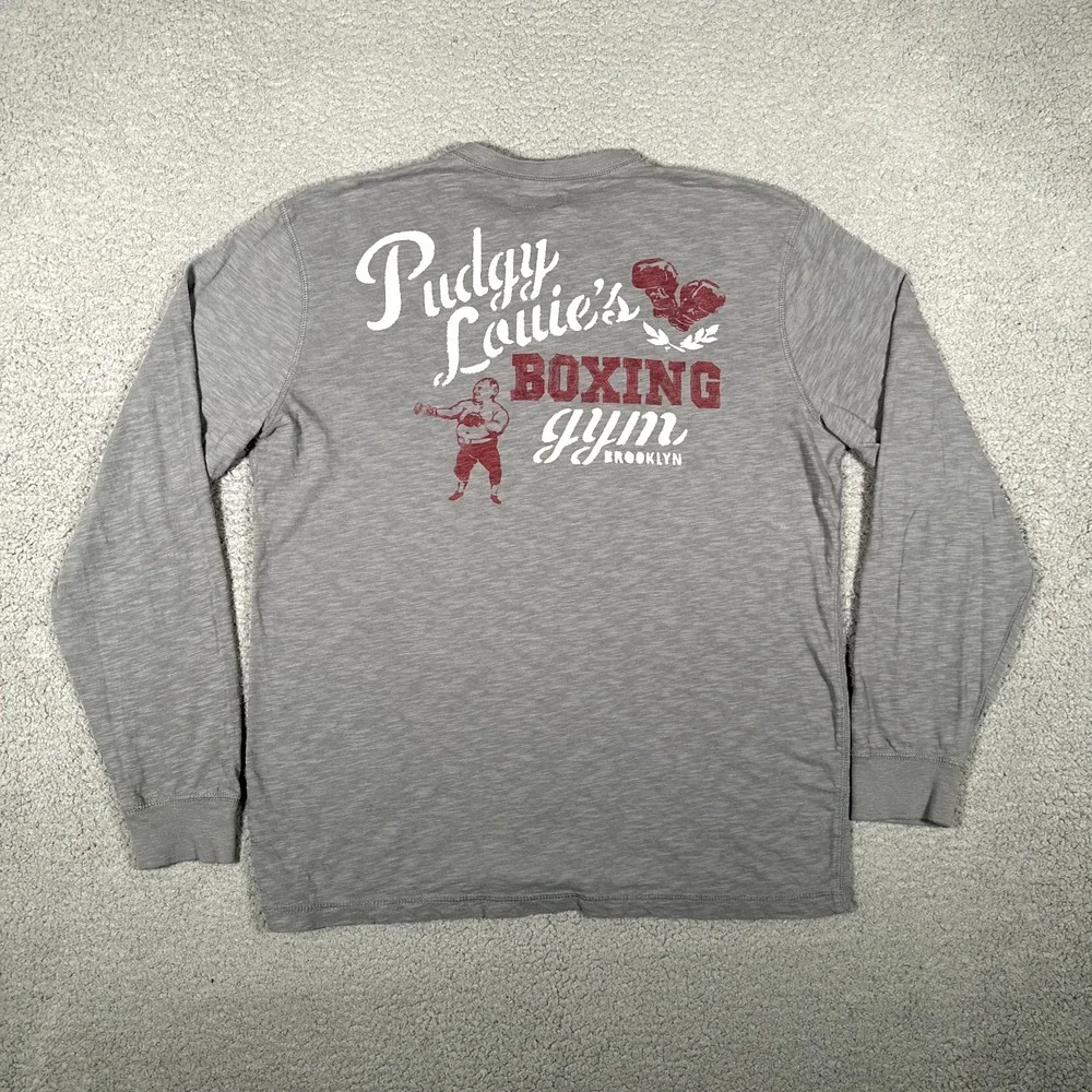 Lucky Brand Shirt Mens Large Gray Henley Vintage Inspired Graphic Tee Boxing Gym